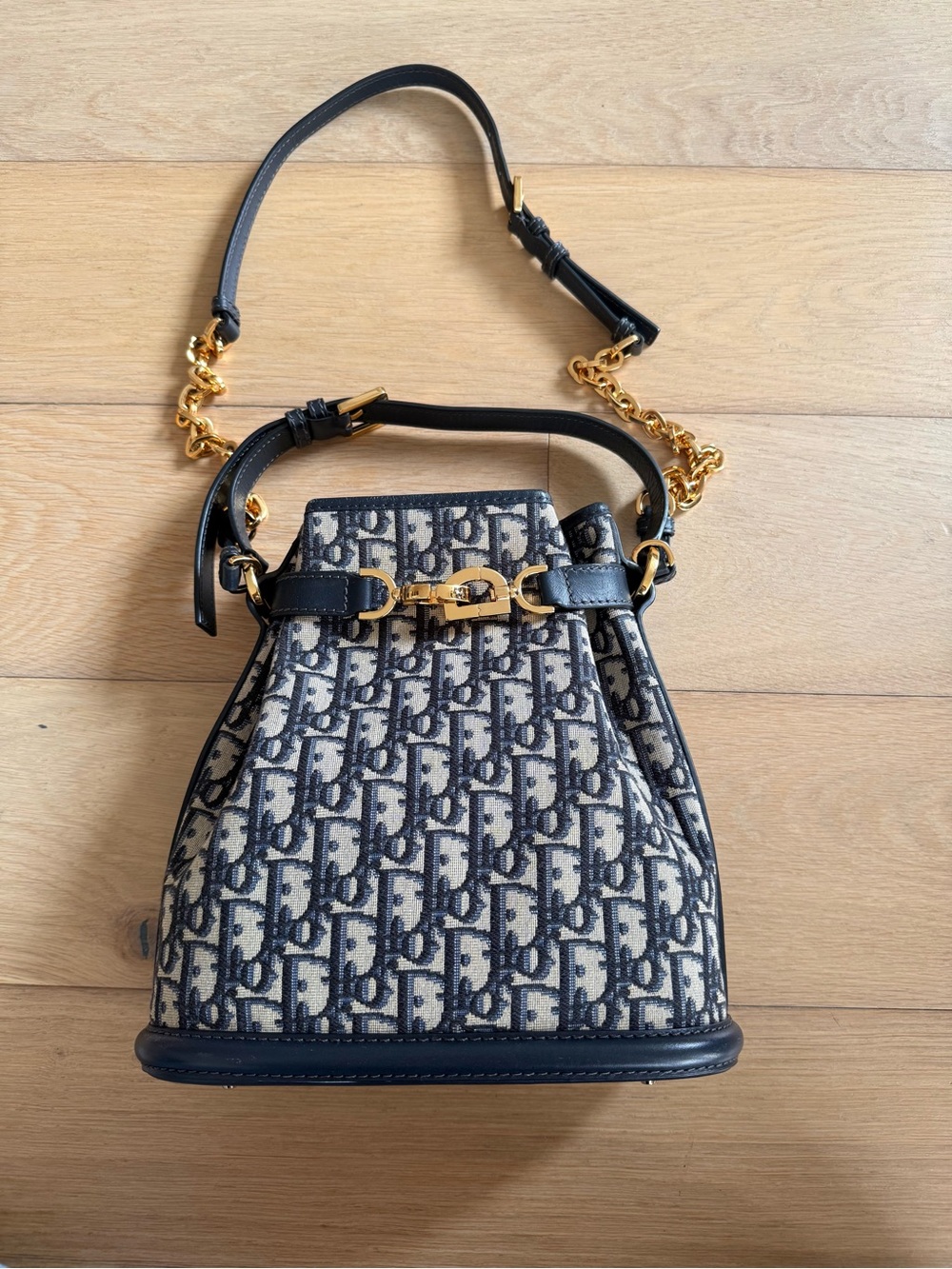 Navy & Beige Monogram Bucket Bag